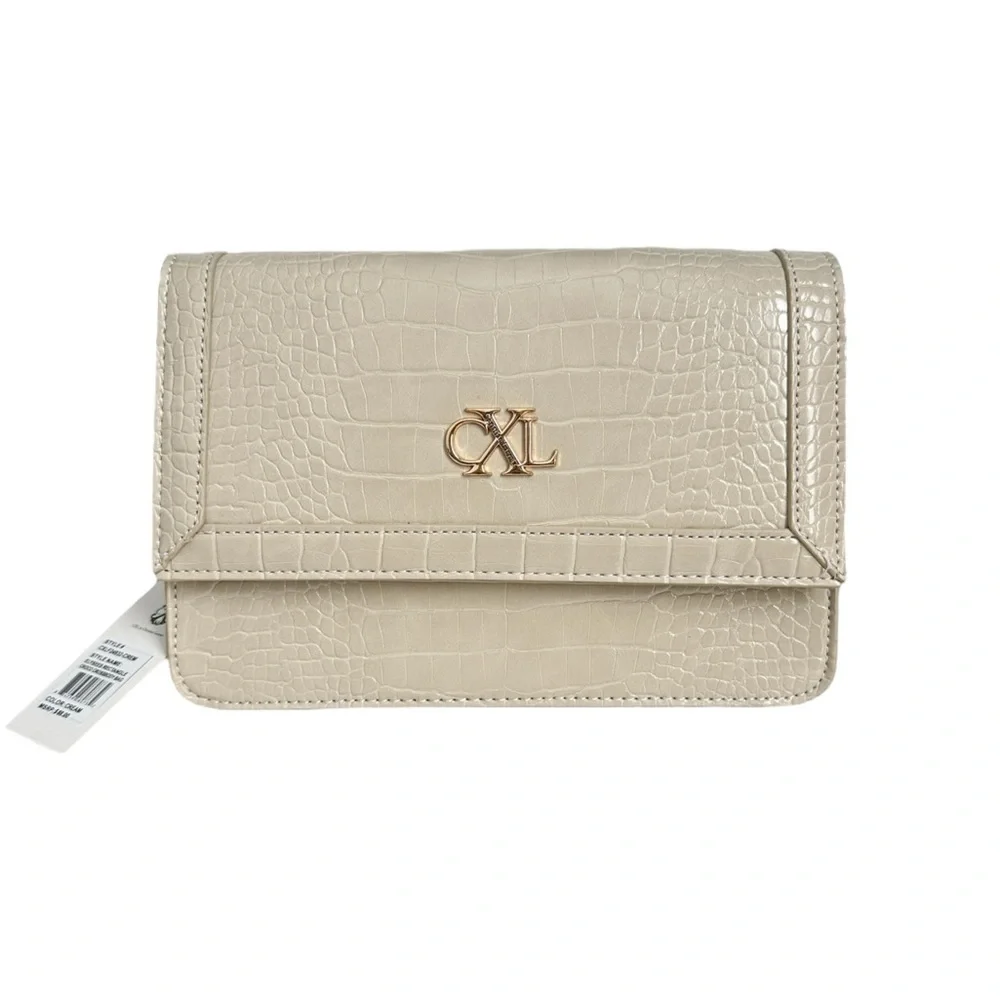 CXL Christian Lacroix Handbag Cream Crocodile Embossed Rectangle Crossbody $88